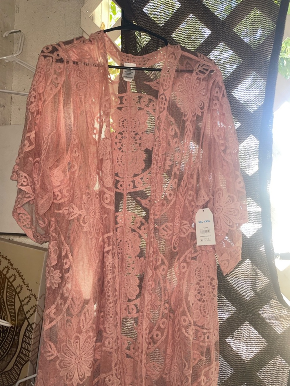Time and Tru Pink Lace Crochet Kimono